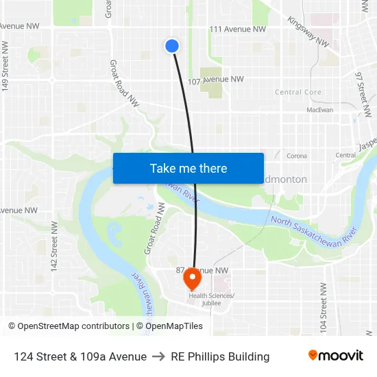 124 Street & 109a Avenue to RE Phillips Building map