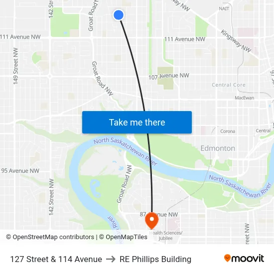 127 Street & 114 Avenue to RE Phillips Building map