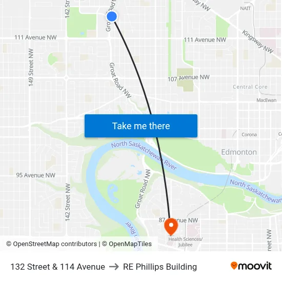 132 Street & 114 Avenue to RE Phillips Building map