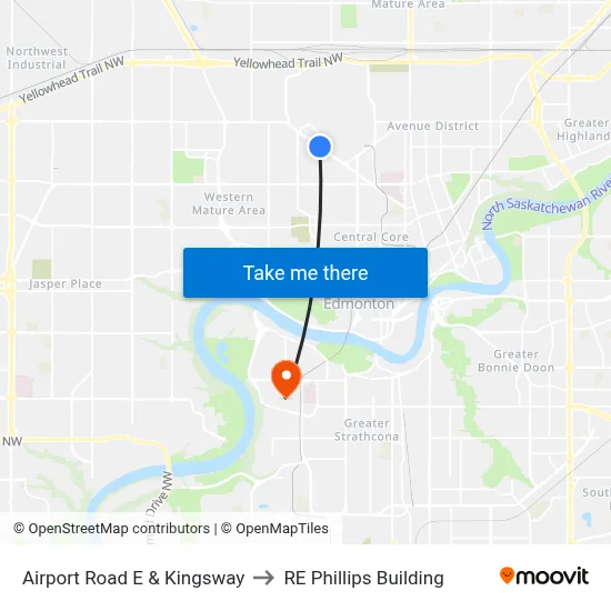 Airport Road E & Kingsway to RE Phillips Building map