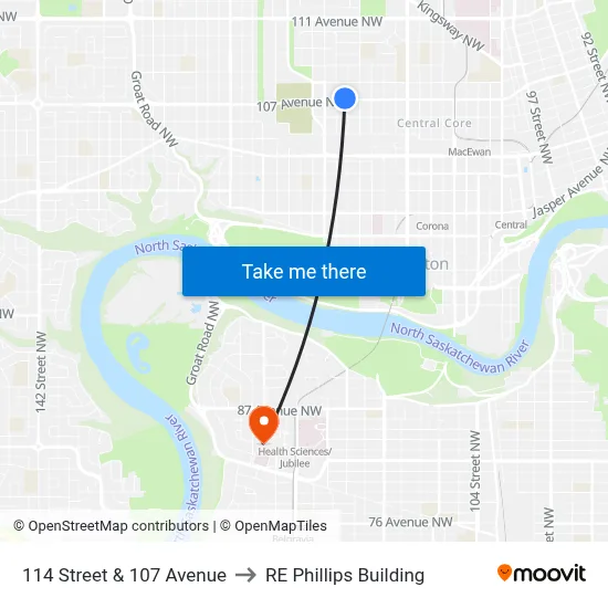 114 Street & 107 Avenue to RE Phillips Building map