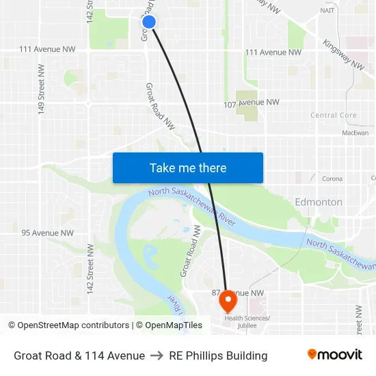 Groat Road & 114 Avenue to RE Phillips Building map