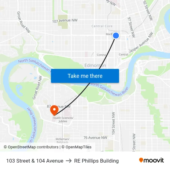 103 Street & 104 Avenue to RE Phillips Building map