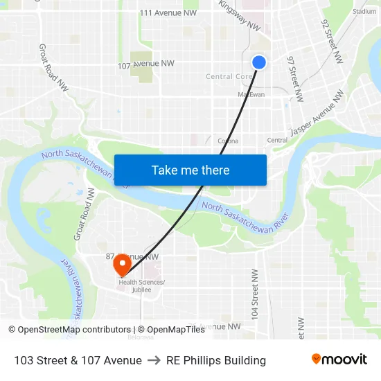 103 Street & 107 Avenue to RE Phillips Building map