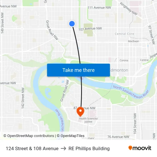 124 Street & 108 Avenue to RE Phillips Building map