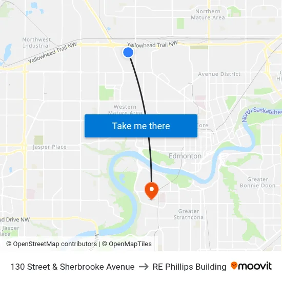130 Street & Sherbrooke Avenue to RE Phillips Building map