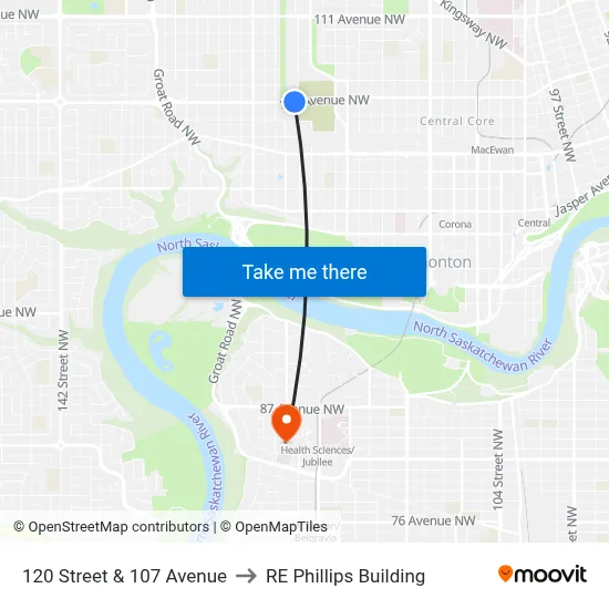 120 Street & 107 Avenue to RE Phillips Building map