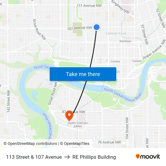113 Street & 107 Avenue to RE Phillips Building map