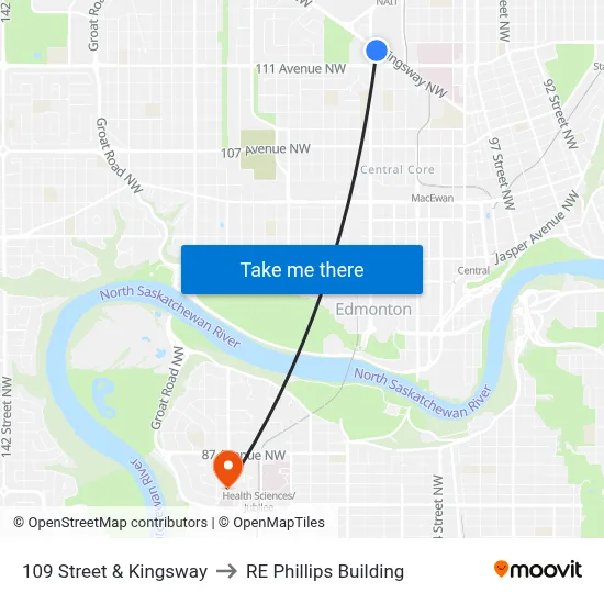109 Street & Kingsway to RE Phillips Building map