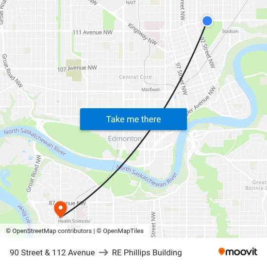 90 Street & 112 Avenue to RE Phillips Building map