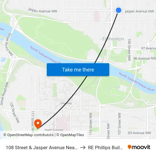 108 Street & Jasper Avenue Nearside to RE Phillips Building map