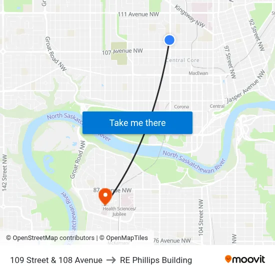 109 Street & 108 Avenue to RE Phillips Building map