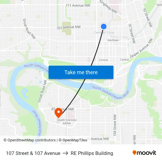 107 Street & 107 Avenue to RE Phillips Building map