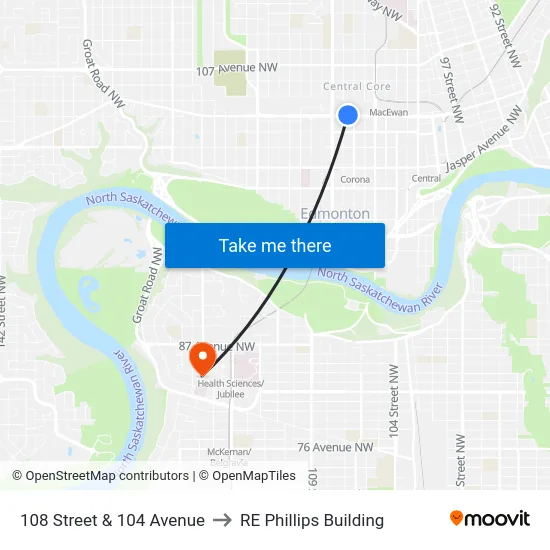 108 Street & 104 Avenue to RE Phillips Building map