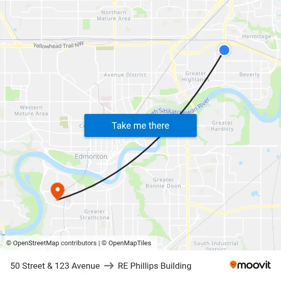 50 Street & 123 Avenue to RE Phillips Building map