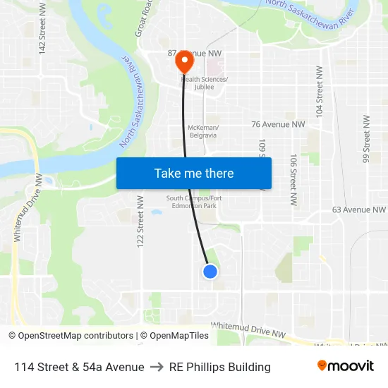 114 Street & 54a Avenue to RE Phillips Building map