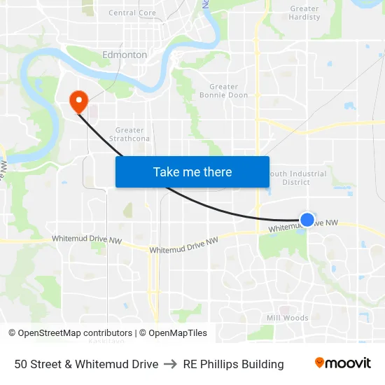 50 Street & Whitemud Drive to RE Phillips Building map