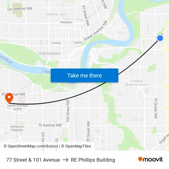 77 Street & 101 Avenue to RE Phillips Building map