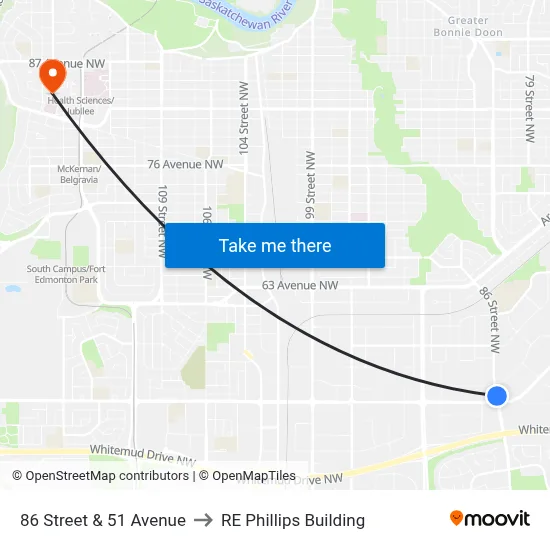 86 Street & 51 Avenue to RE Phillips Building map