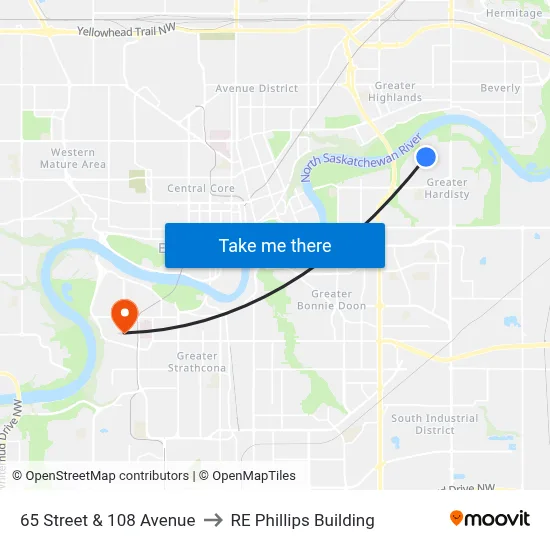 65 Street & 108 Avenue to RE Phillips Building map