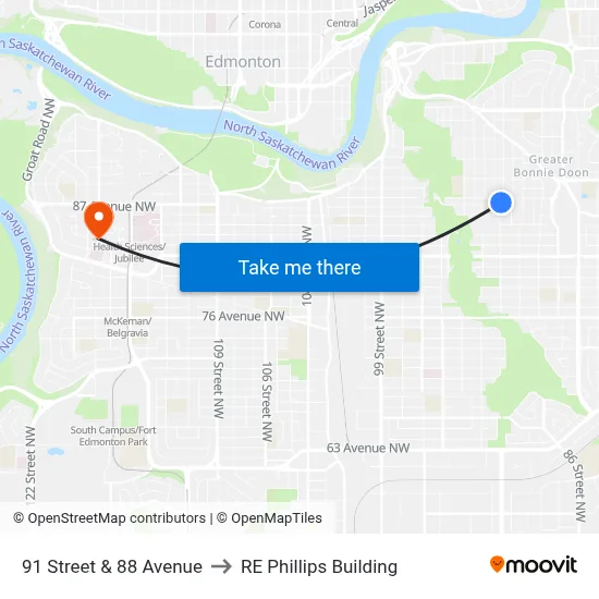 91 Street & 88 Avenue to RE Phillips Building map