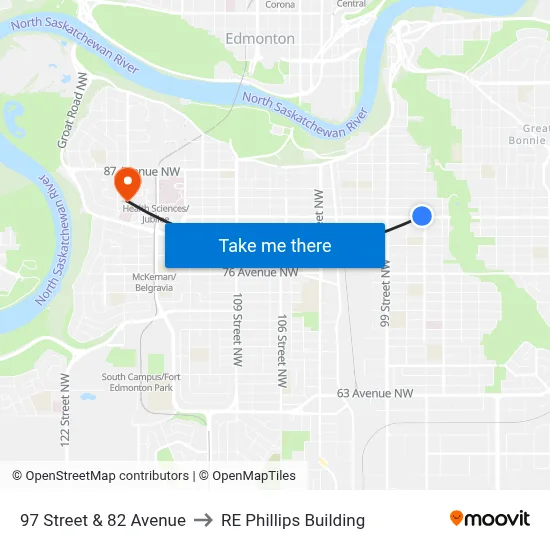 97 Street & 82 Avenue to RE Phillips Building map