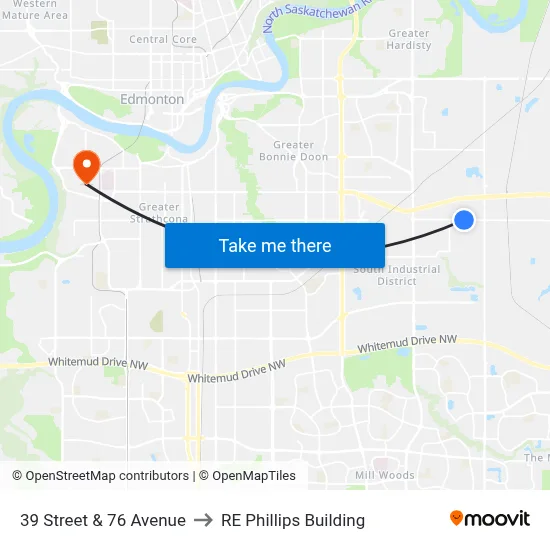 39 Street & 76 Avenue to RE Phillips Building map