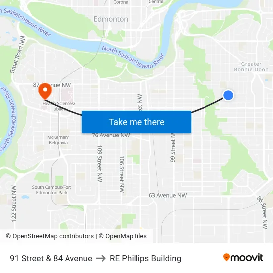 91 Street & 84 Avenue to RE Phillips Building map