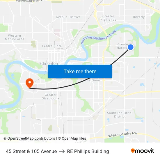 45 Street & 105 Avenue to RE Phillips Building map