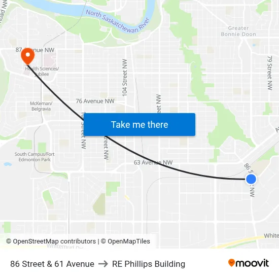 86 Street & 61 Avenue to RE Phillips Building map