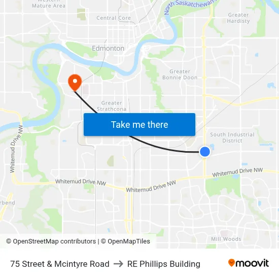 75 Street & Mcintyre Road to RE Phillips Building map