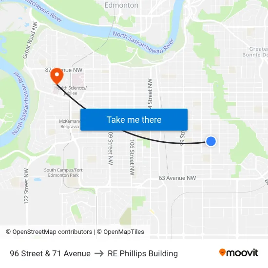 96 Street & 71 Avenue to RE Phillips Building map