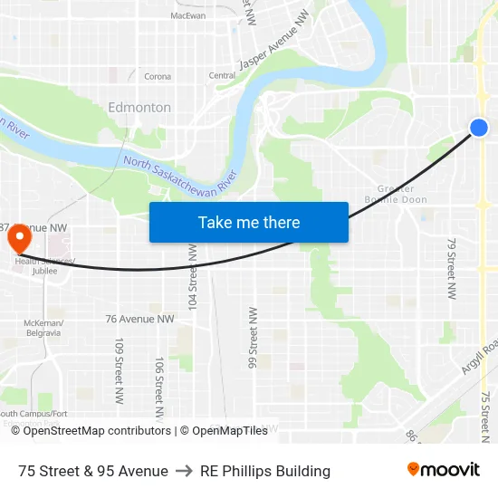 75 Street & 95 Avenue to RE Phillips Building map