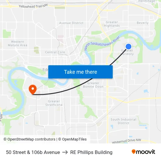50 Street & 106b Avenue to RE Phillips Building map