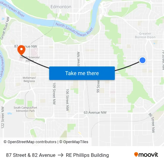 87 Street & 82 Avenue to RE Phillips Building map