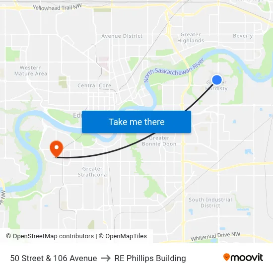 50 Street & 106 Avenue to RE Phillips Building map