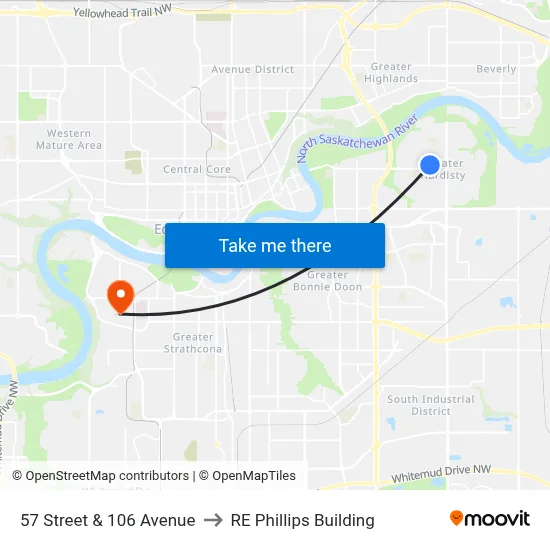 57 Street & 106 Avenue to RE Phillips Building map