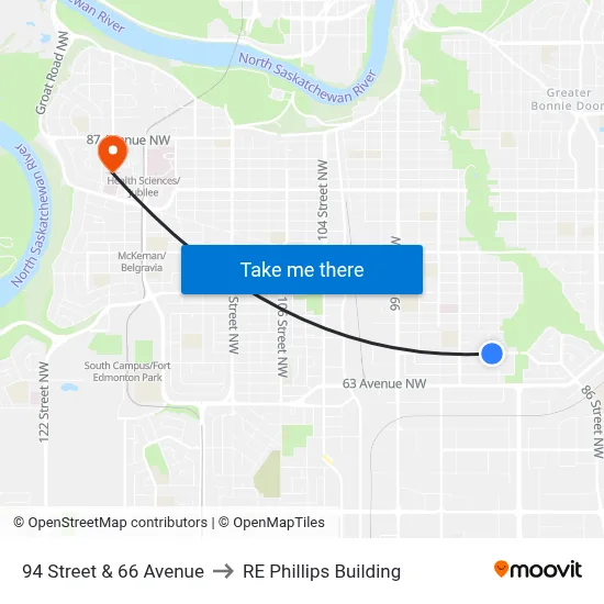 94 Street & 66 Avenue to RE Phillips Building map