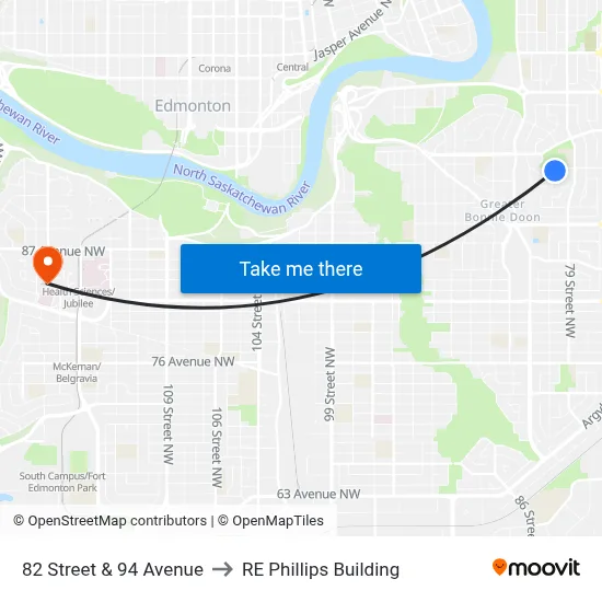 82 Street & 94 Avenue to RE Phillips Building map