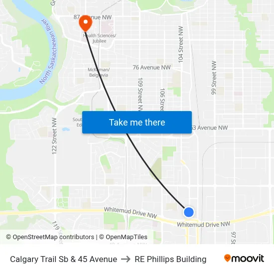 Calgary Trail Sb & 45 Avenue to RE Phillips Building map