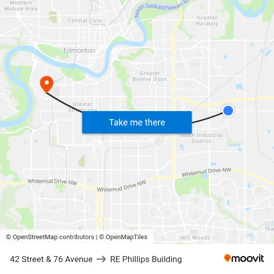 42 Street & 76 Avenue to RE Phillips Building map
