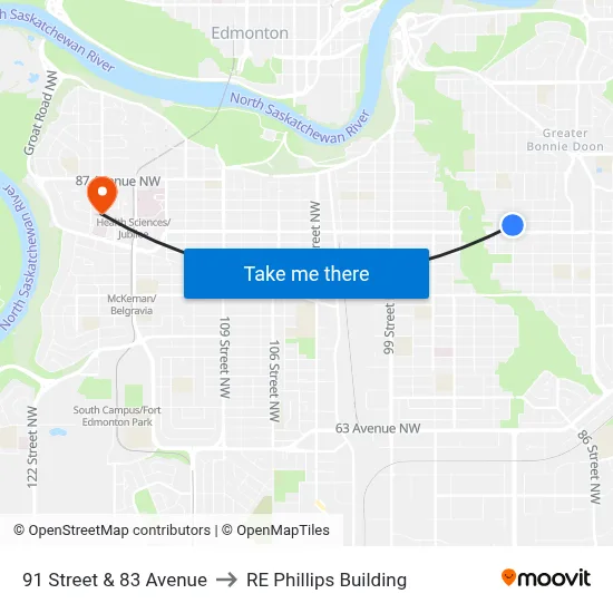 91 Street & 83 Avenue to RE Phillips Building map