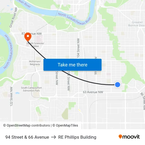 94 Street & 66 Avenue to RE Phillips Building map