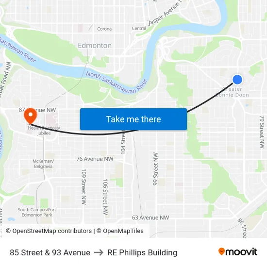 85 Street & 93 Avenue to RE Phillips Building map