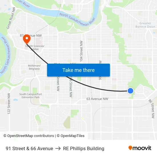 91 Street & 66 Avenue to RE Phillips Building map