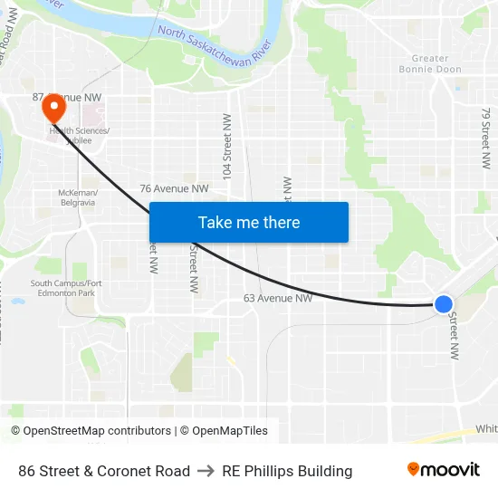 86 Street & Coronet Road to RE Phillips Building map
