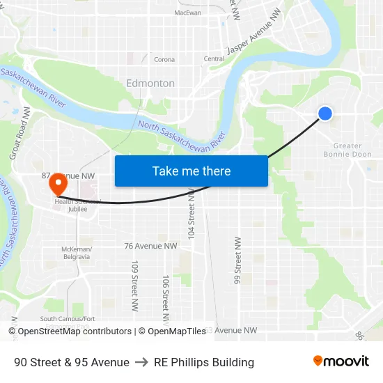 90 Street & 95 Avenue to RE Phillips Building map