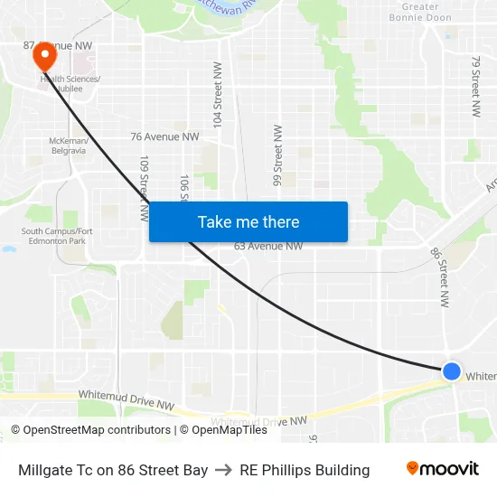 86 Street at Millgate to RE Phillips Building map