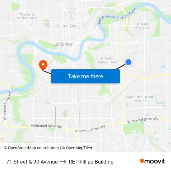 71 Street & 90 Avenue to RE Phillips Building map