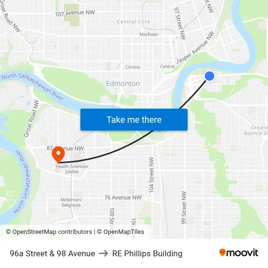 96a Street & 98 Avenue to RE Phillips Building map